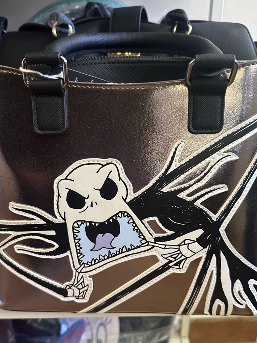 Loungefly NBC Metallic Silver Bronze Graphic Skull Tote Bag - Unbranded